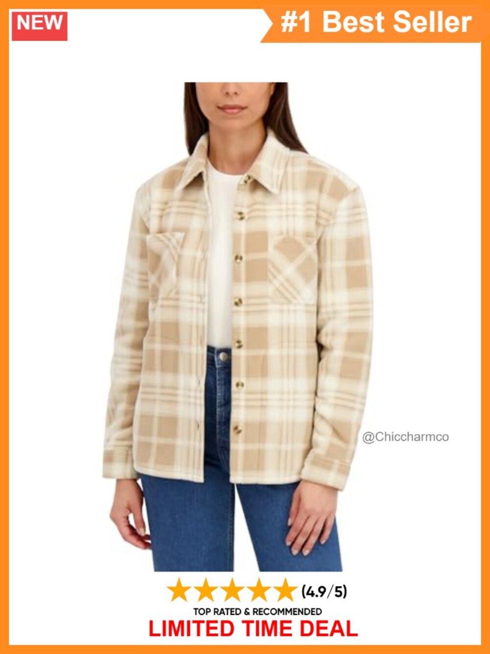 Plaid Sherpa Lined Fleece Shacket Button Front Lightweight Coat